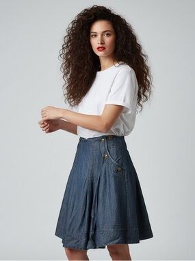Nautica Vintage Style Button-Side Denim Pleated Midi Skirt - Size 6